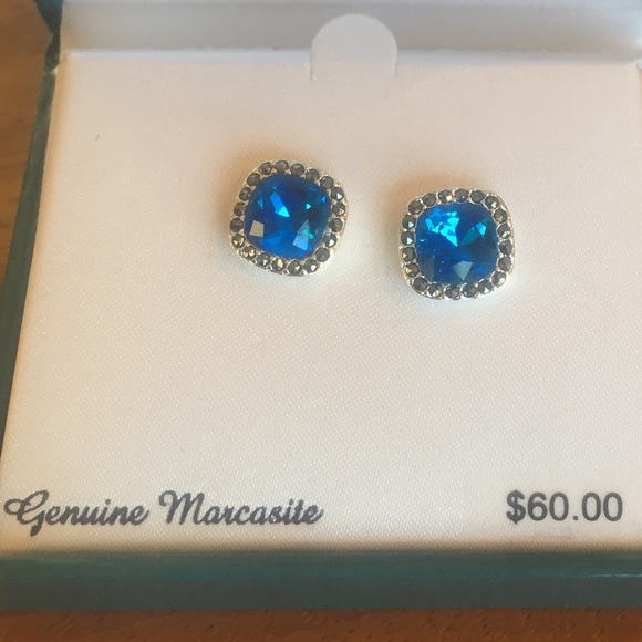 NWT Blue Crystal w/ Rhinestone Halo Stud Earrings - Picture 2 of 5